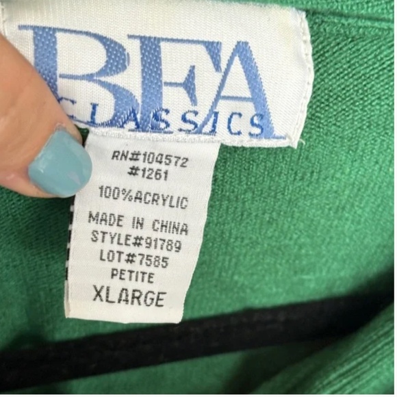 Vintage BFA Classics Petite XL X-Large Hunter Green Pullover Sweater 90's 80's - Picture 3 of 3